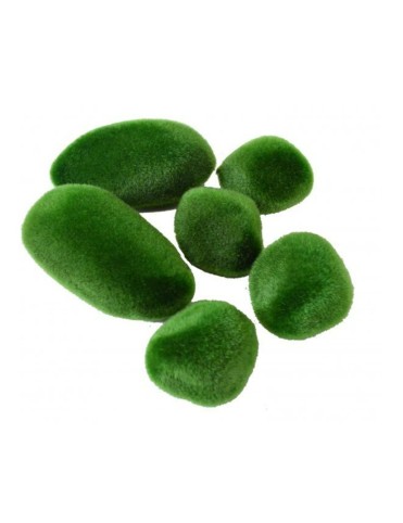 Камък с изкуствен мъх светло зелен за декорации 6 бр.