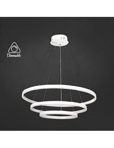 LED полилей от три пръстена Ф80х60х40см бял