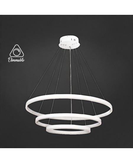LED полилей от три пръстена Ф80х60х40см бял