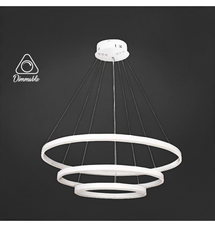 LED полилей от три пръстена Ф80х60х40см бял