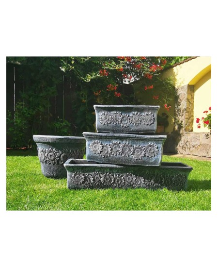Декоративен сандък кашпа Цветя 3D сив графит 78х21x18 см