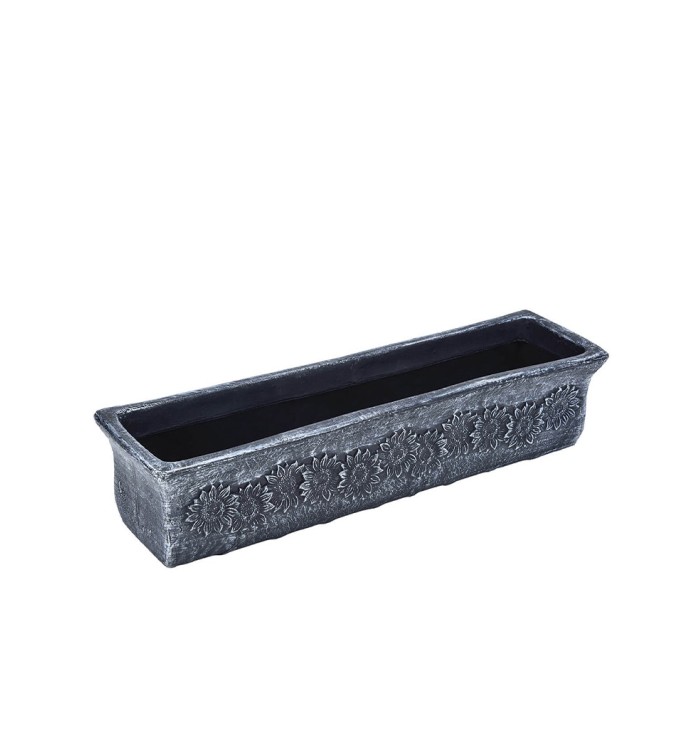 Декоративен сандък кашпа Цветя 3D сив графит 78х21x18 см